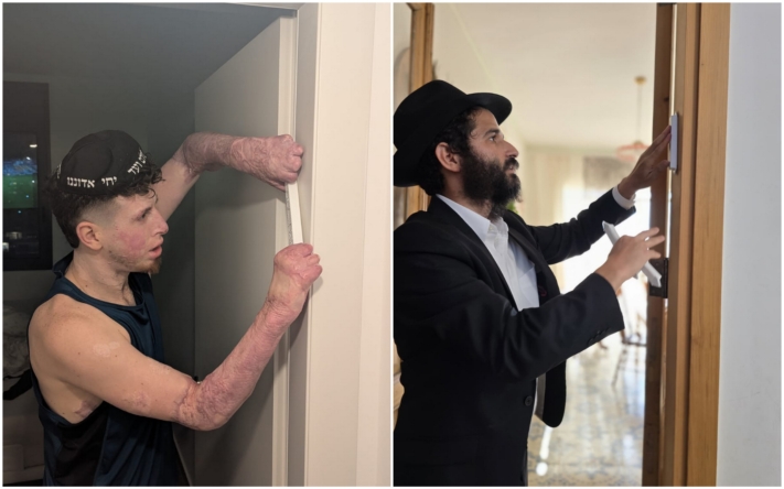 חב"ד תפן: התקנת מזוזות בביתו של החייל שנפצע קשה בעזה